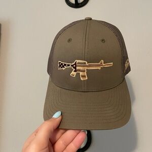 Olive Green Trucker Hat with Rifle Patch